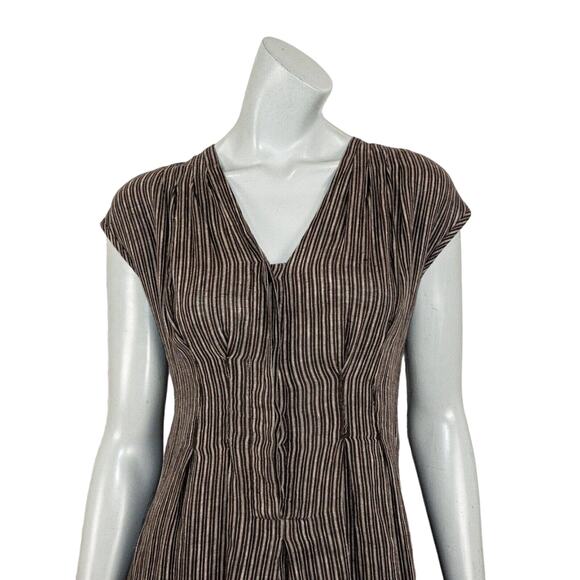 Khadi and Co Bess Nielsen Linen Dress in Brown grey stripe y Size Small - Picture 6 of 9